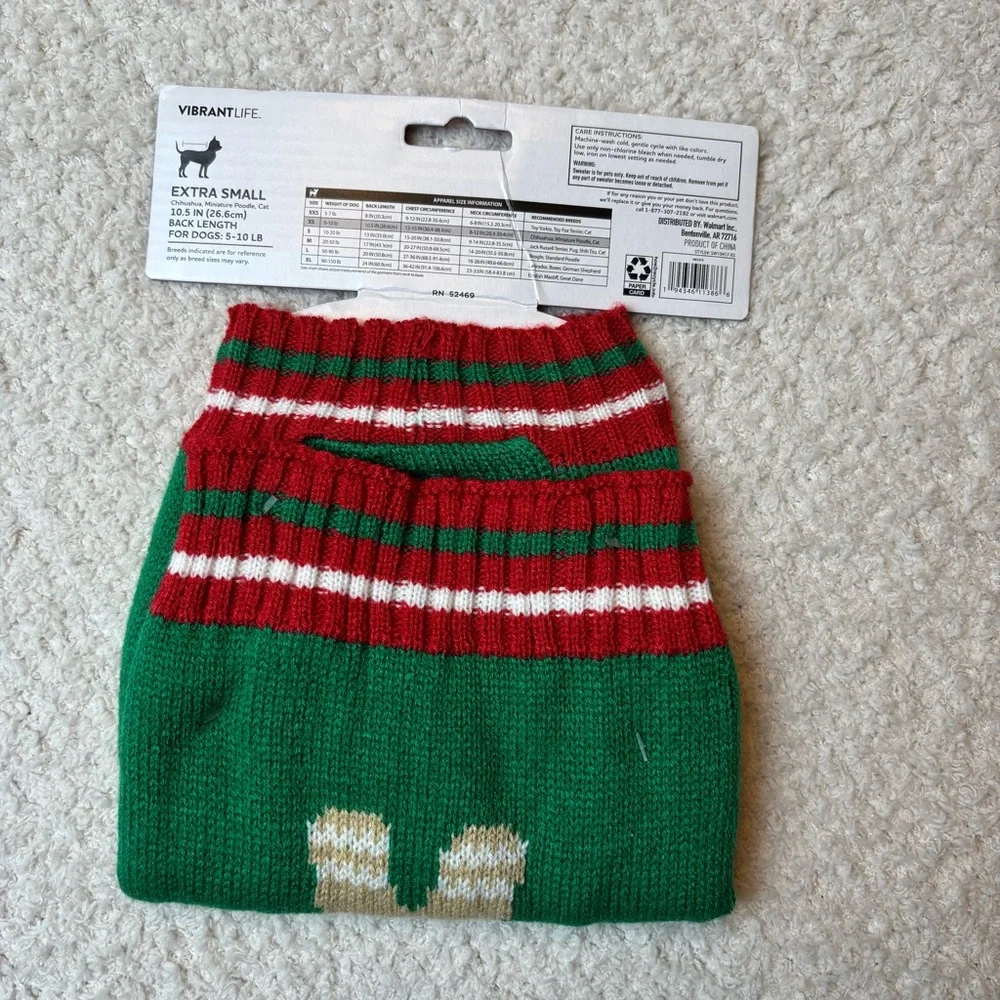 Vibrant Life Dog Sweater‎ XS Green Red Lot of 2 Holiday Gingerbread Merry Bright